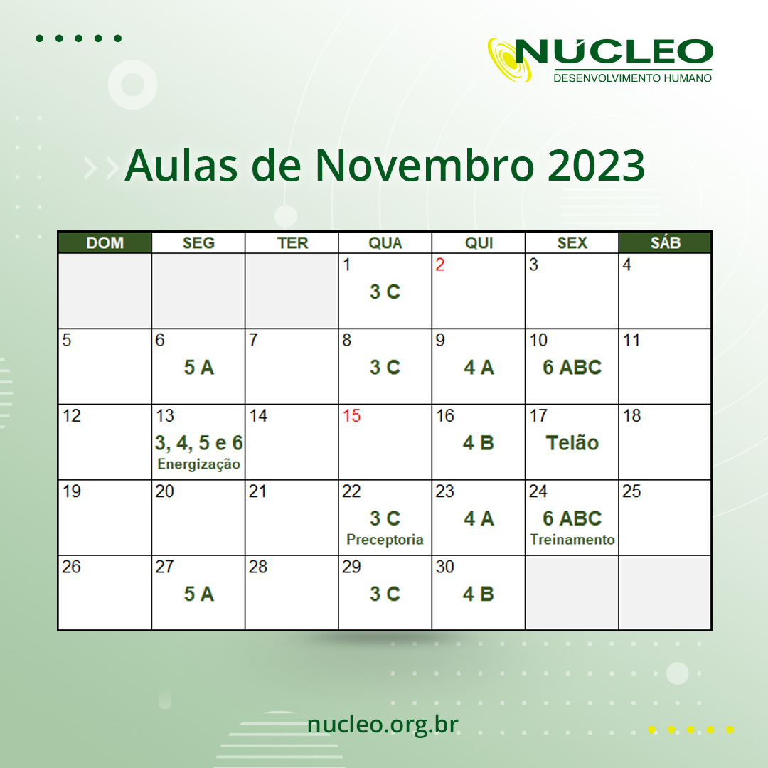 Cronograma de Aulas de Novembro de 2023