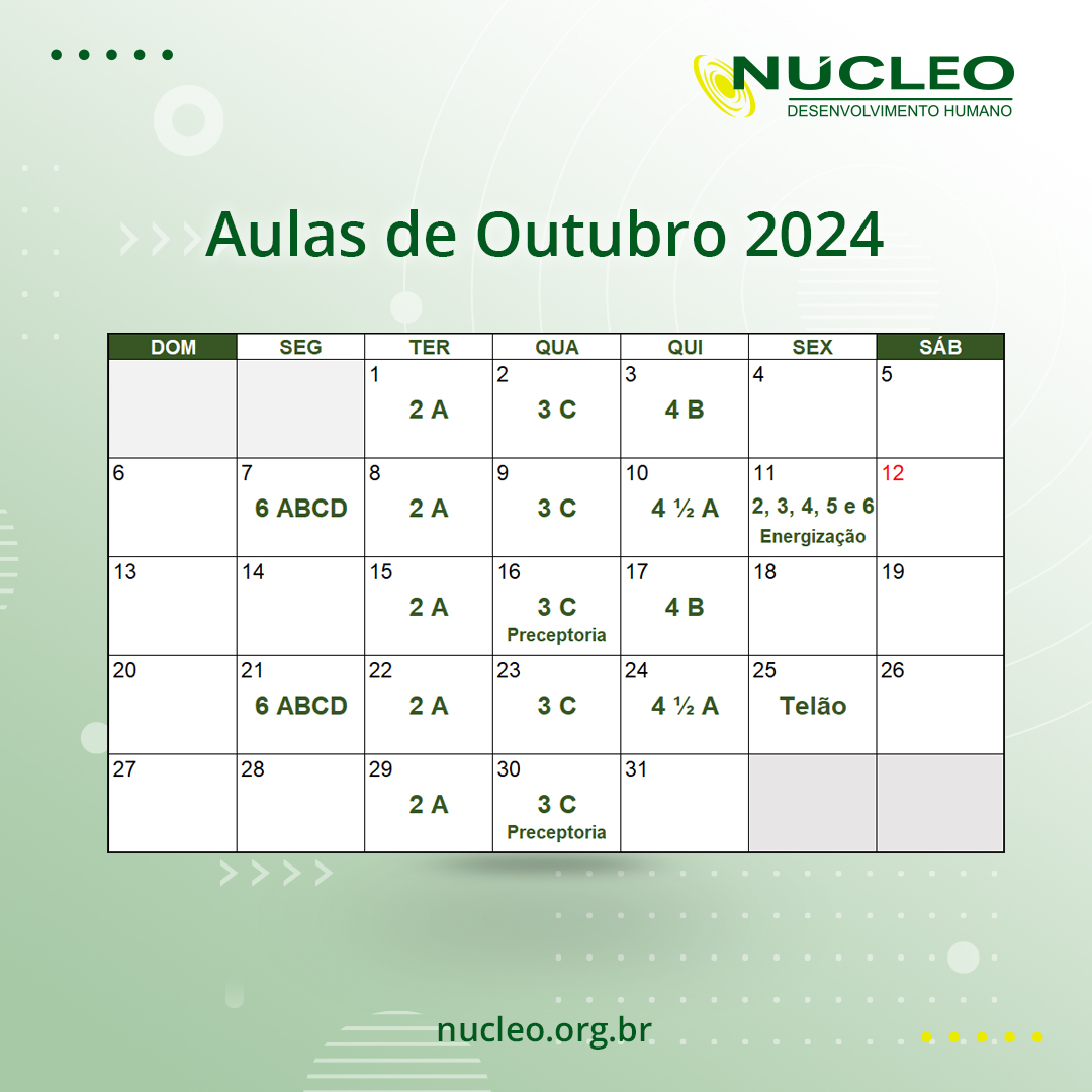 Cronograma de Aulas de Outubro de 2024