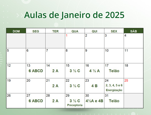 Cronograma de Aulas de Janeiro de 2025