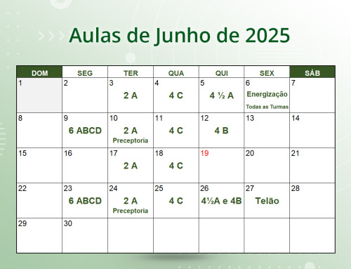 Cronograma de Aulas de Junho de 2025