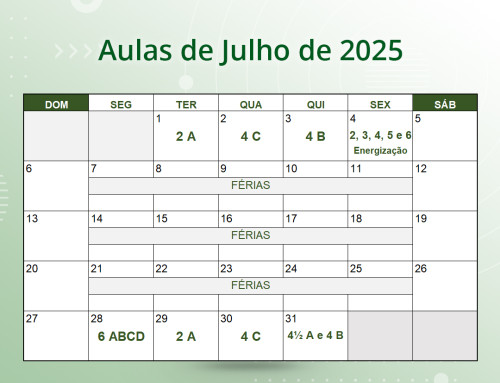 Cronograma de Aulas de Julho de 2025