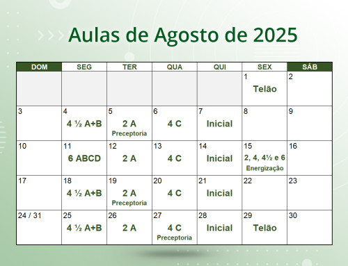 Cronograma de Aulas de Agosto de 2025
