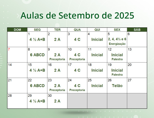 Cronograma de Aulas de Setembro de 2025