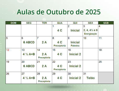 Cronograma de Aulas de Outubro de 2025