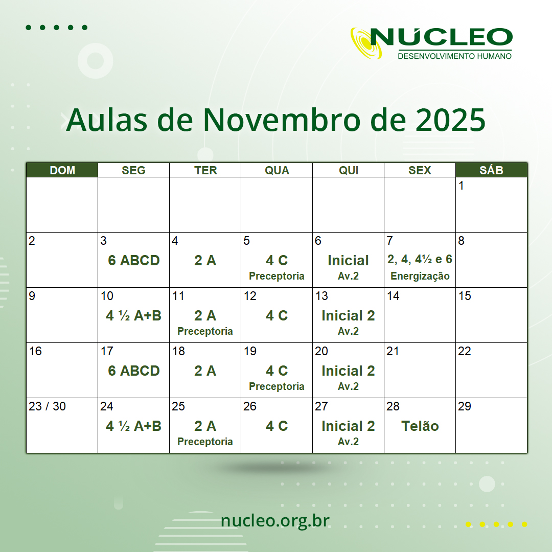 Cronograma de Aulas de Novembro de 2025