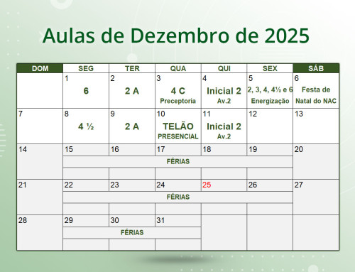 Cronograma de Aulas de Dezembro de 2025