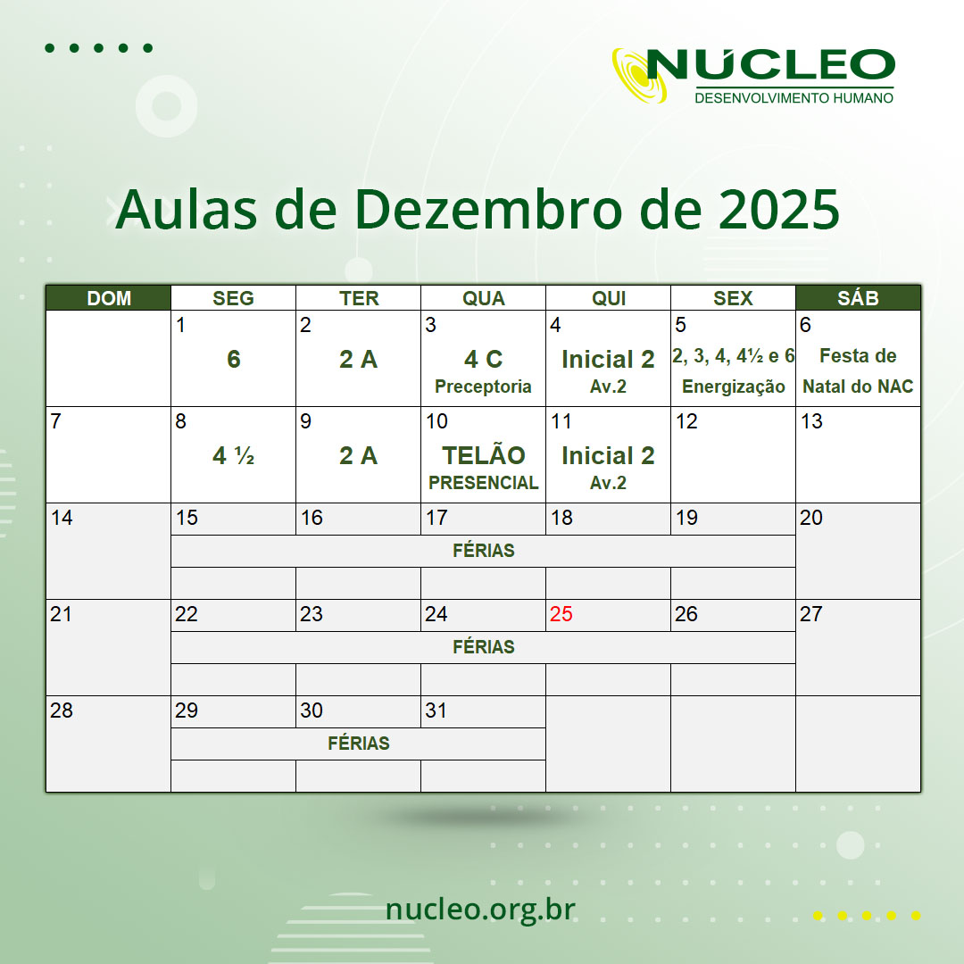 Cronograma de Aulas de Dezembro de 2025