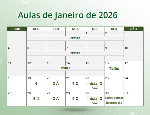 Cronograma de Aulas de Janeiro de 2026