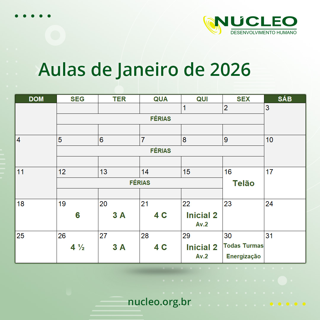 Cronograma de Aulas de Janeiro de 2026