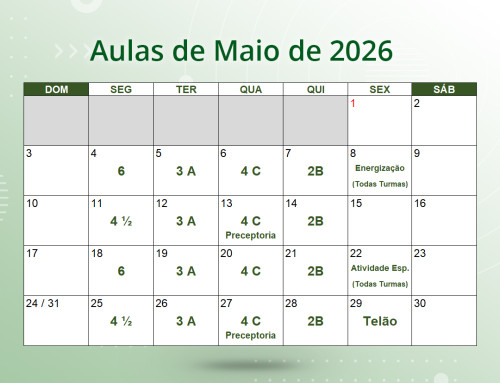 Cronograma de Aulas de Maio de 2026.