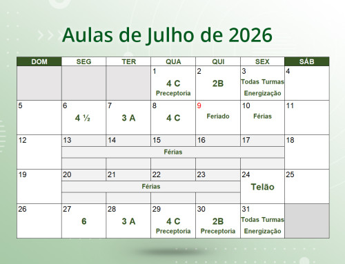 Cronograma de Aulas de Julho de 2026