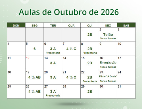 Cronograma de Aulas de Outubro de 2026
