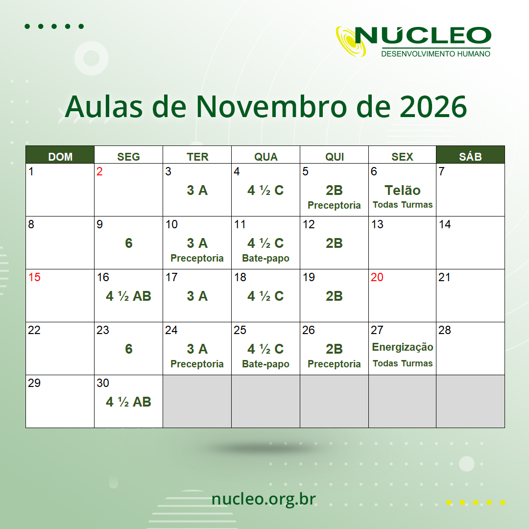 Aulas em Novembro de 2026